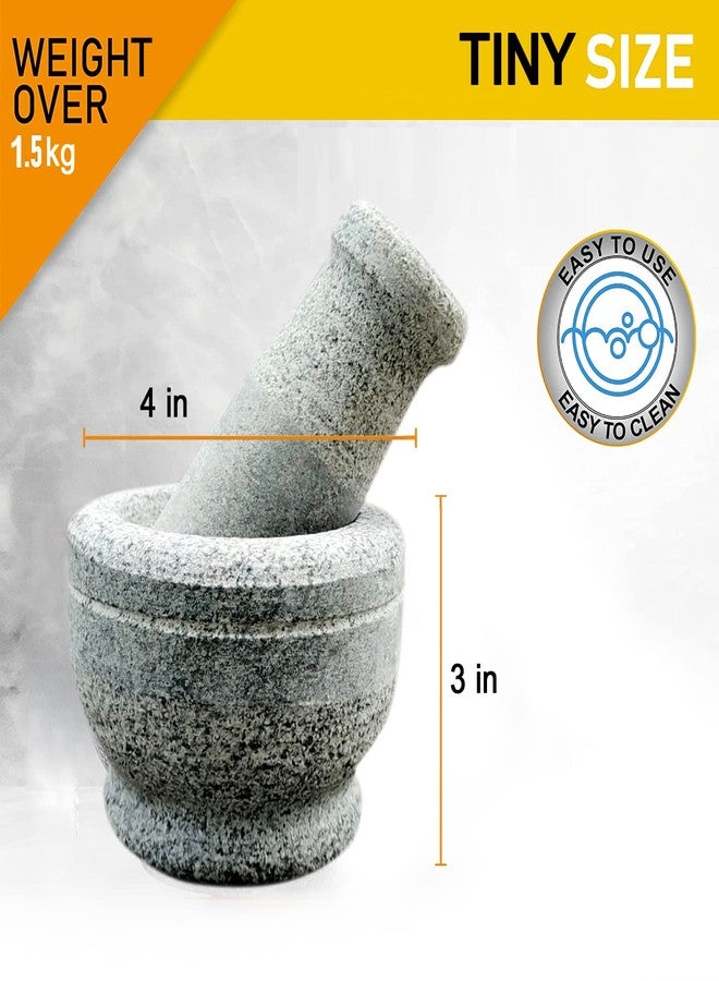 EZAHK Stone Pestle and Mortar Set, Okhli, Khalbatta, Kharal, Mixer, Natural & Traditional Grinder Musal (4 inch) Small Size - Image 2